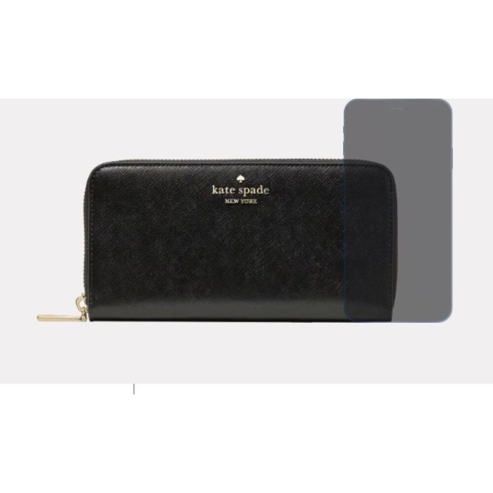 kate spade  large continental wallet Zip Around Black  Leather Gold And Black